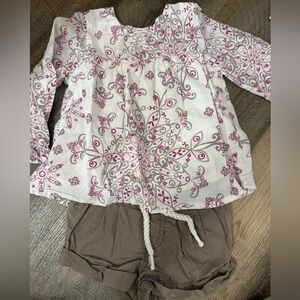 Baby Gap Floral top with old navy tan shorts